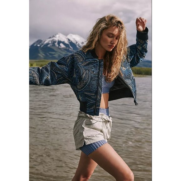 Free People FP Movement Stitched Garden Party Bomber Jacket Size Large
